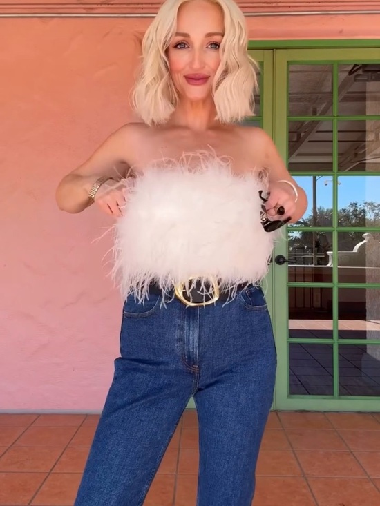 Lamarque Tops - Lamarque Ivory Feather-Trim Strapless Bustier